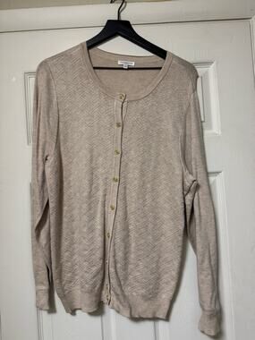 croft & barrow Beige Crewneck Button Cardigan